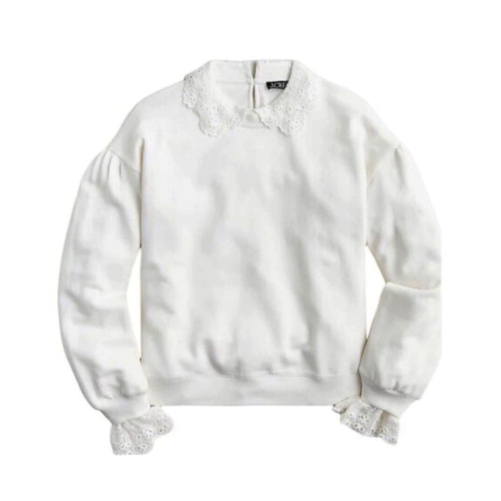 J Crew long sleeve Lace-collar crewneck sweatshirt in ivory